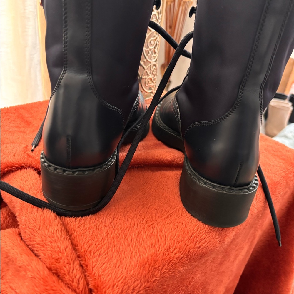Prada Women's Re-Nylon Navy Combat Boots - Picture 7 of 8